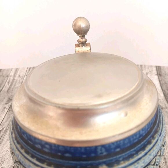 Vintage Gerz W Germany Lidded Beer Stein Cobalt Blue Lion Relief Stoneware... - Picture 6 of 11